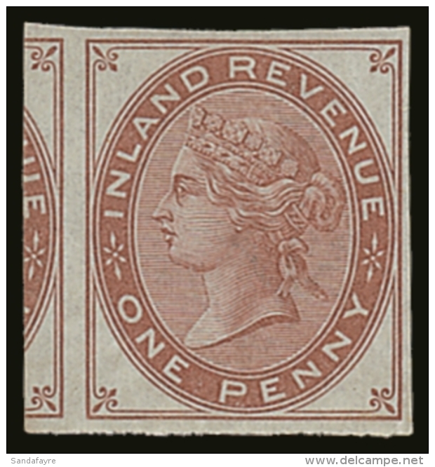 1879 COLOUR TRIAL POSTAL FISCAL 1d Brown-purple, Wmk Anchor, Imperforate On Gummed Paper, Footnote Below SG Spec... - Andere & Zonder Classificatie