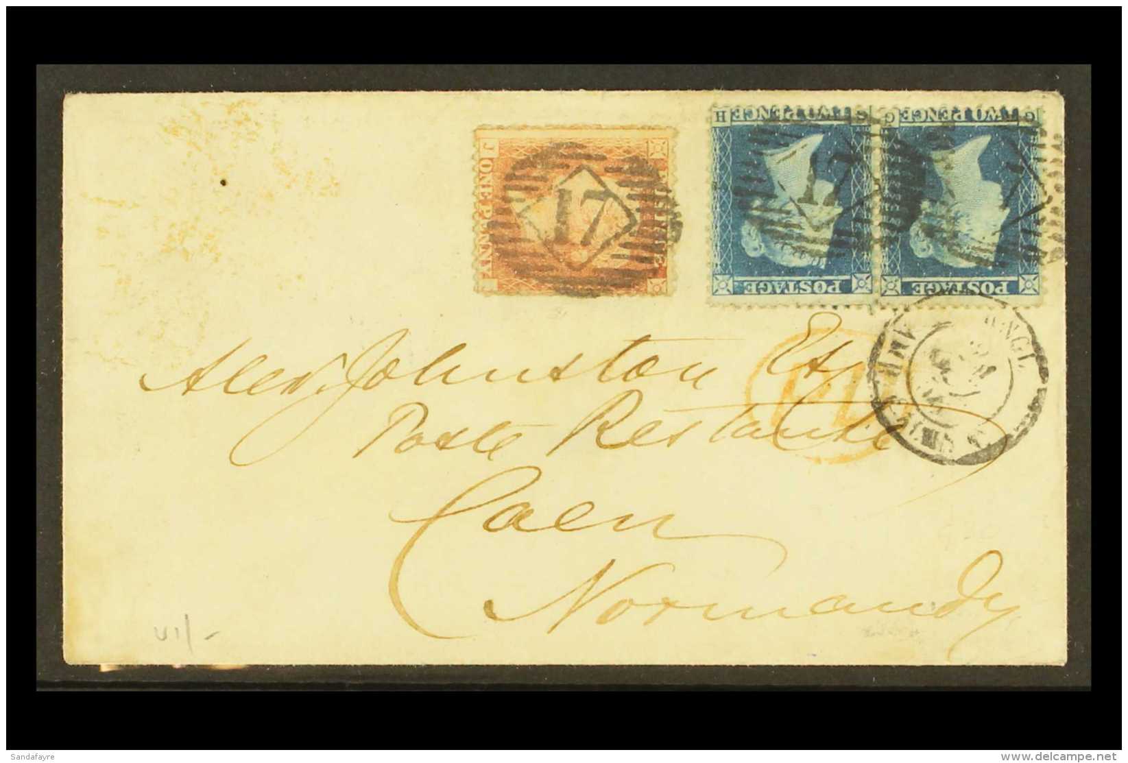 1856 (20th October) Cover To Normandy Bearing 1d Red &amp; A Pair Of 2d (Plate 5, SG 34), Tied By LDC Diamond... - Andere & Zonder Classificatie