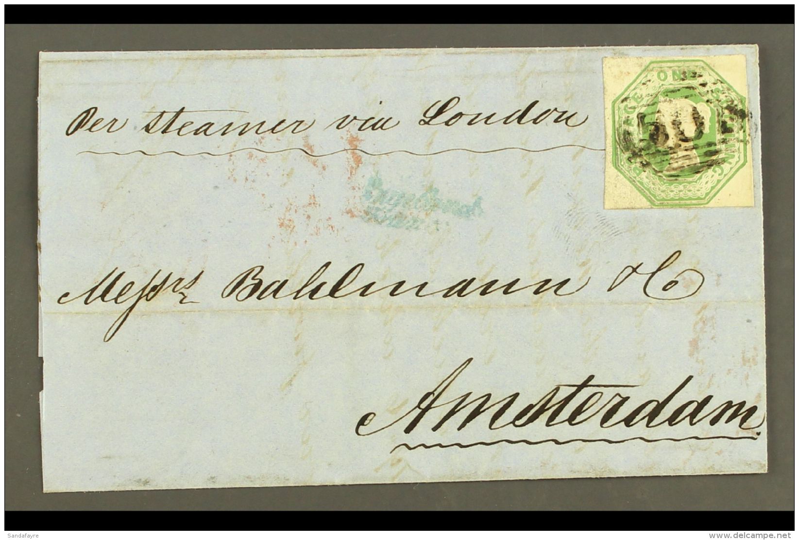1851 (29 DEC) COVER TO AMSTERDAM Bearing 1847 1s Green Embossed, Die I, SG 55, Cut Square With Four Margins And... - Altri & Non Classificati