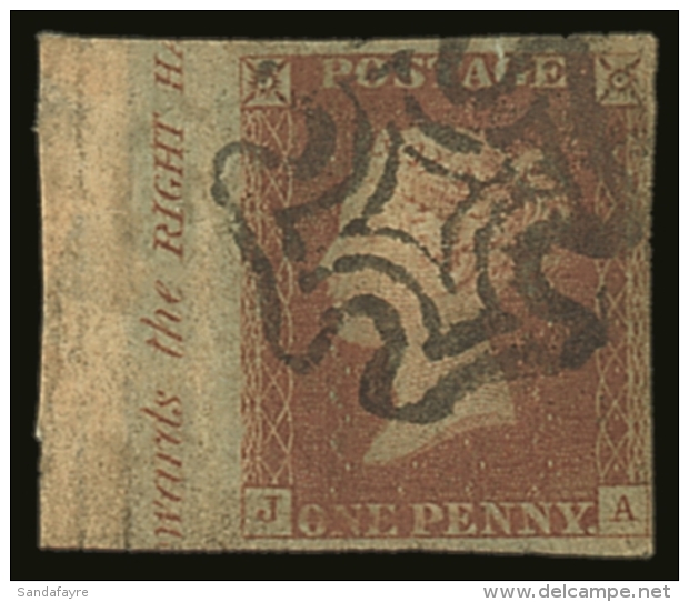 1841 1d Red-brown 'J A' Plate 24, With Sheet Margin At Left Showing "(to)wards The RIGHT HA(ND)" Inscription,... - Andere & Zonder Classificatie