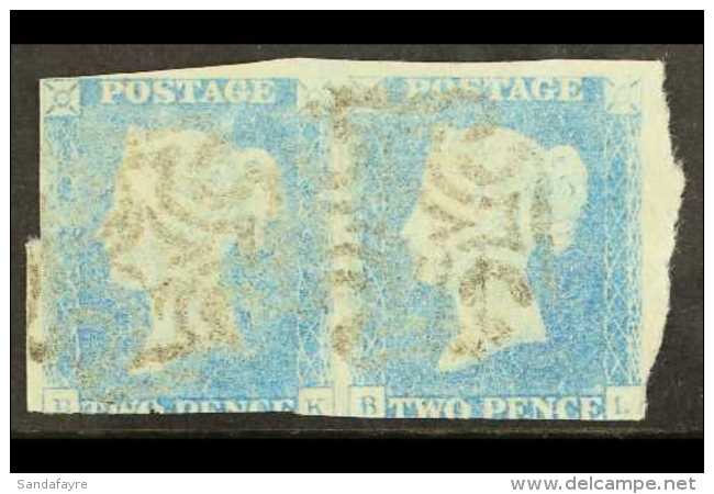 1840 2d Pale Blue PAIR 'BK-BL' Plate 1, SG 6, Huge To Zero Margins, Black MC Cancellations Partially Removed.... - Andere & Zonder Classificatie