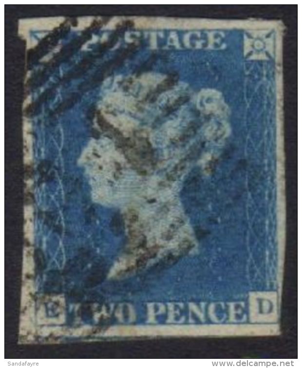 1840 2d Blue 'ED' Plate 1, With SCOTTISH NUMERAL PMK, SG Spec D1(2)xc, Fine Used With 4 Very Large To Just Clear... - Andere & Zonder Classificatie