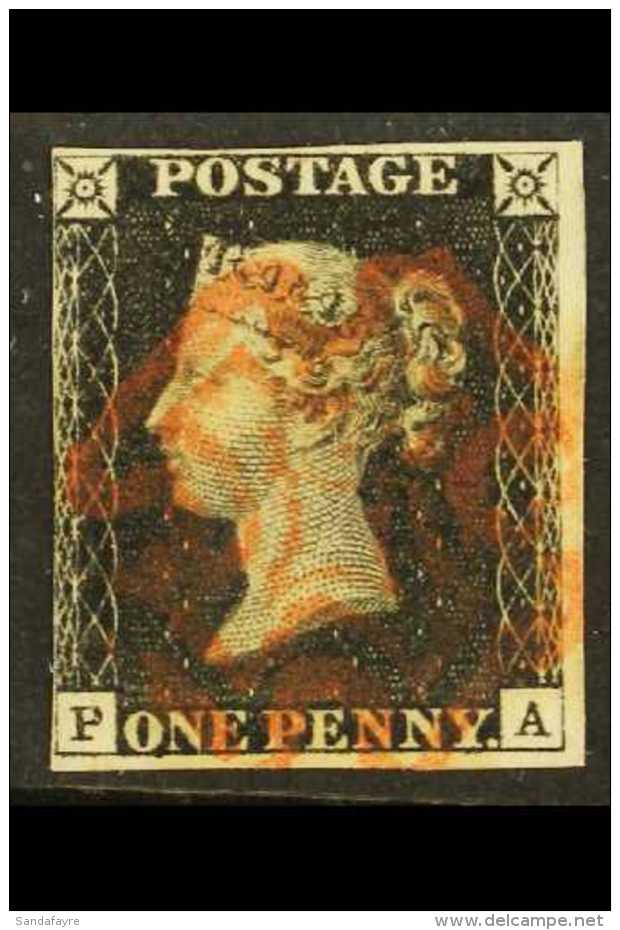 1840 1d Black 'PA' Plate 5, On BLEUTE PAPER, SG Spec AS25f, Used With 3 Small Neat Margins And Red MC Pmk. For... - Unclassified