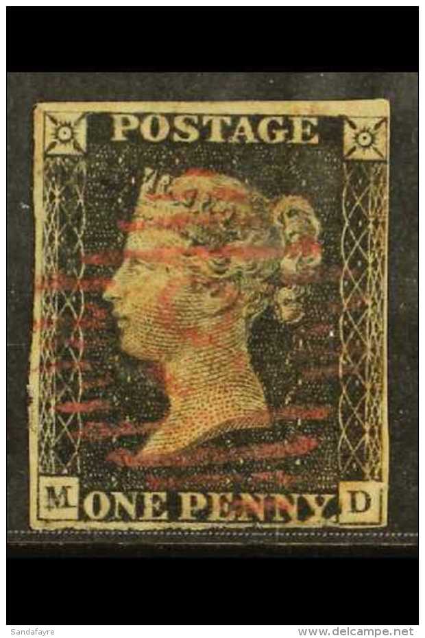 1840 1d Black, (M - D),  Plate 5 Cancelled By Very Fine RED NUMERAL POSTMARK, SG 2kvar, With 4 Just Clear To Good... - Zonder Classificatie
