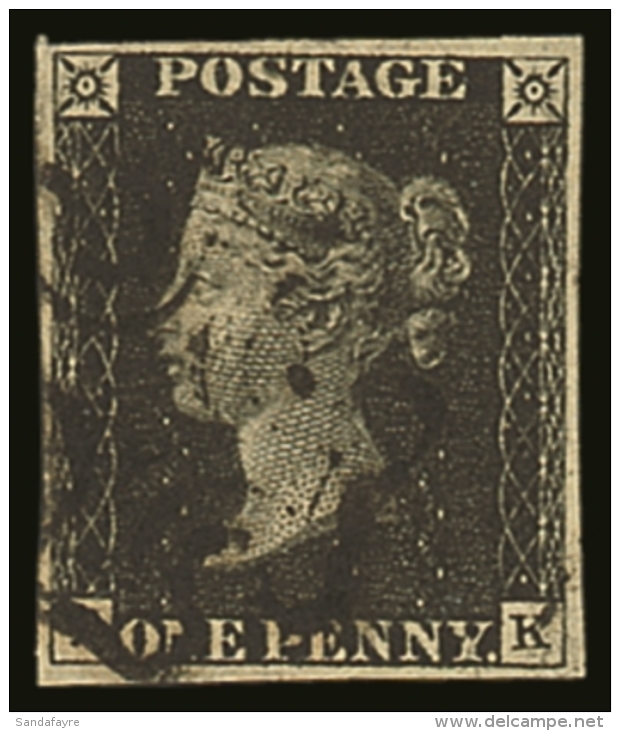 1840 1d Black 'AK' Plate 8, SG 2, Very Fine Used With 4 Neat Margins &amp; Lightly Cancelled By Black MC For More... - Zonder Classificatie