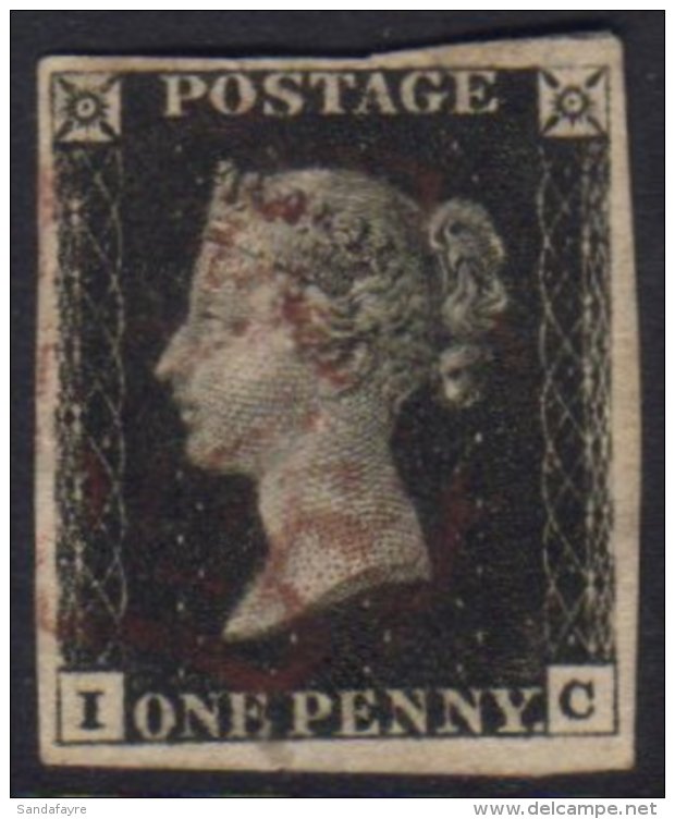 1840 1d Black, Lettered " I C", SG 2, Used With Four Good Margins, A Thin Patch And Small Closed Tear At Foot, But... - Sin Clasificación