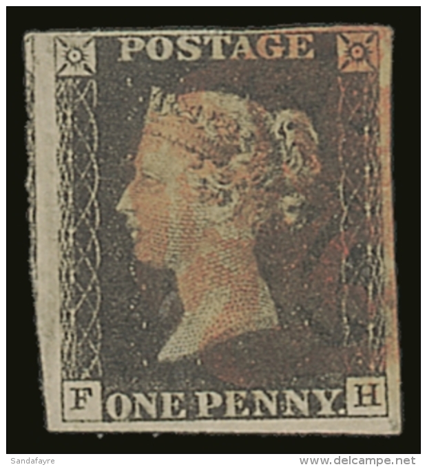 1840 1d Black 'FH' Plate 9, SG 2, Very Fine Used With 4 Small To Huge Margins &amp; Red MC Pmk For More Images,... - Non Classificati