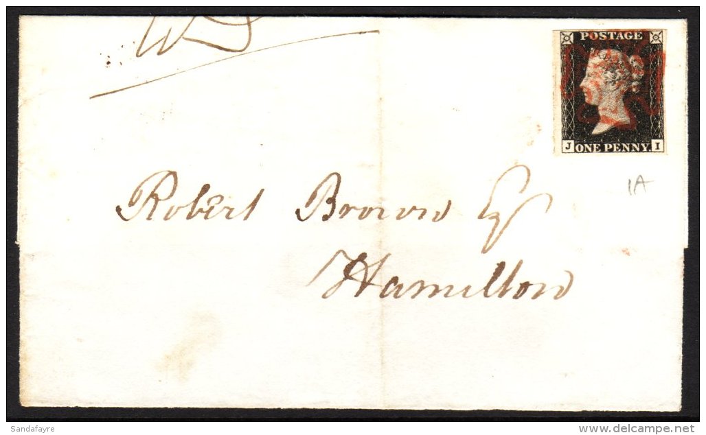 1840 1d Black, Plate 1a Lettered "JI" With Four Good To Large Margins, Tied By Red Maltese Cross To 5th June Part... - Zonder Classificatie