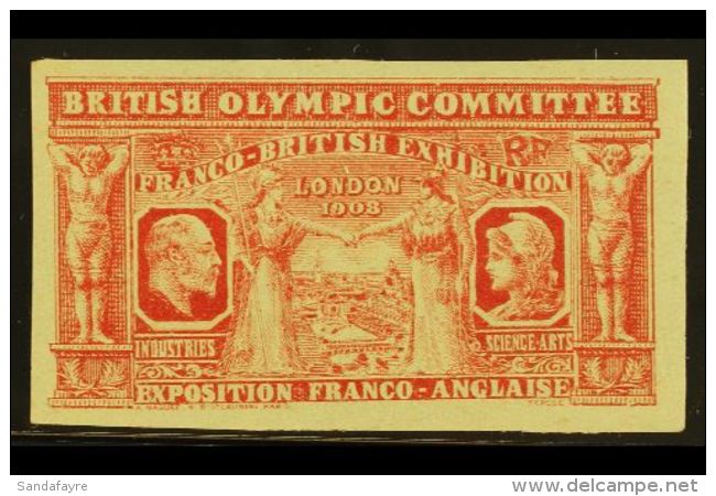 BRITISH OLYMPIC COMMITTEE 1908 Rare Imperf Proof Printed In Carmine, Never Hinged Mint, Issued During The... - Andere & Zonder Classificatie