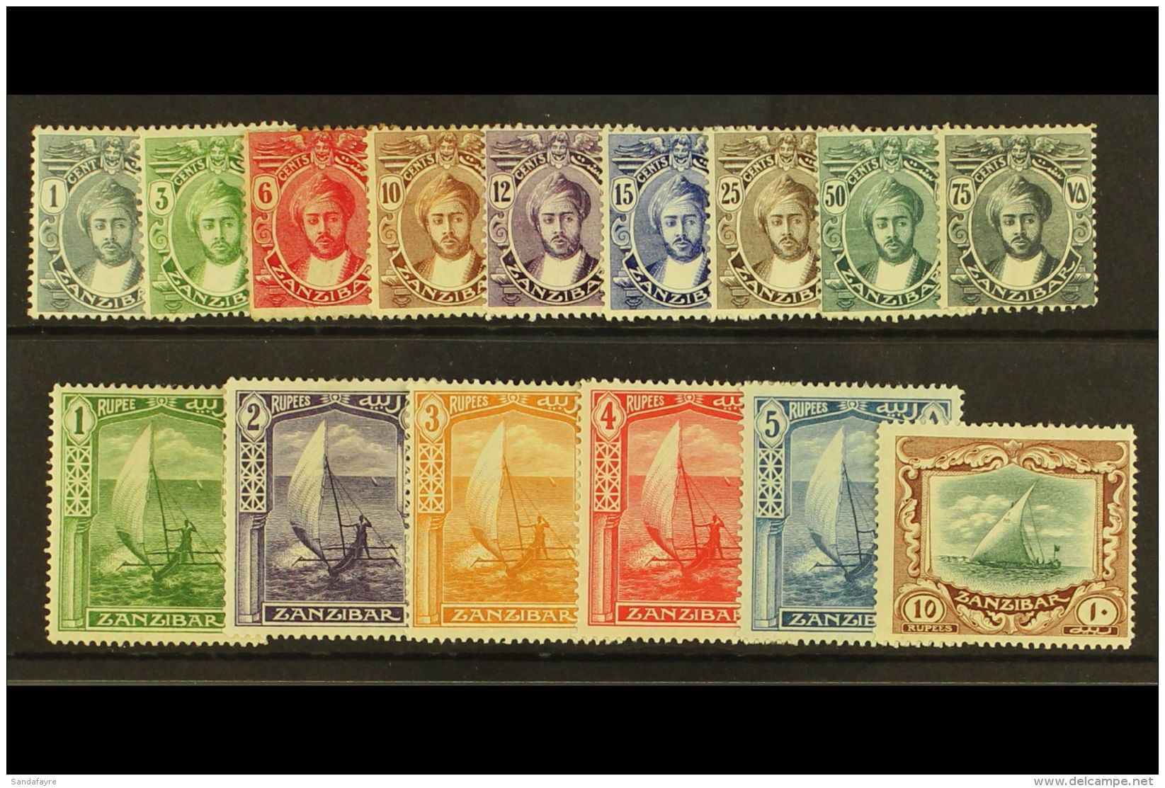 1913 Sultan Kalif Set To 10r Complete, SG 246/260, 6c Unused Otherwise Very Fine Mint.  (15 Stamps) For More... - Zanzibar (...-1963)