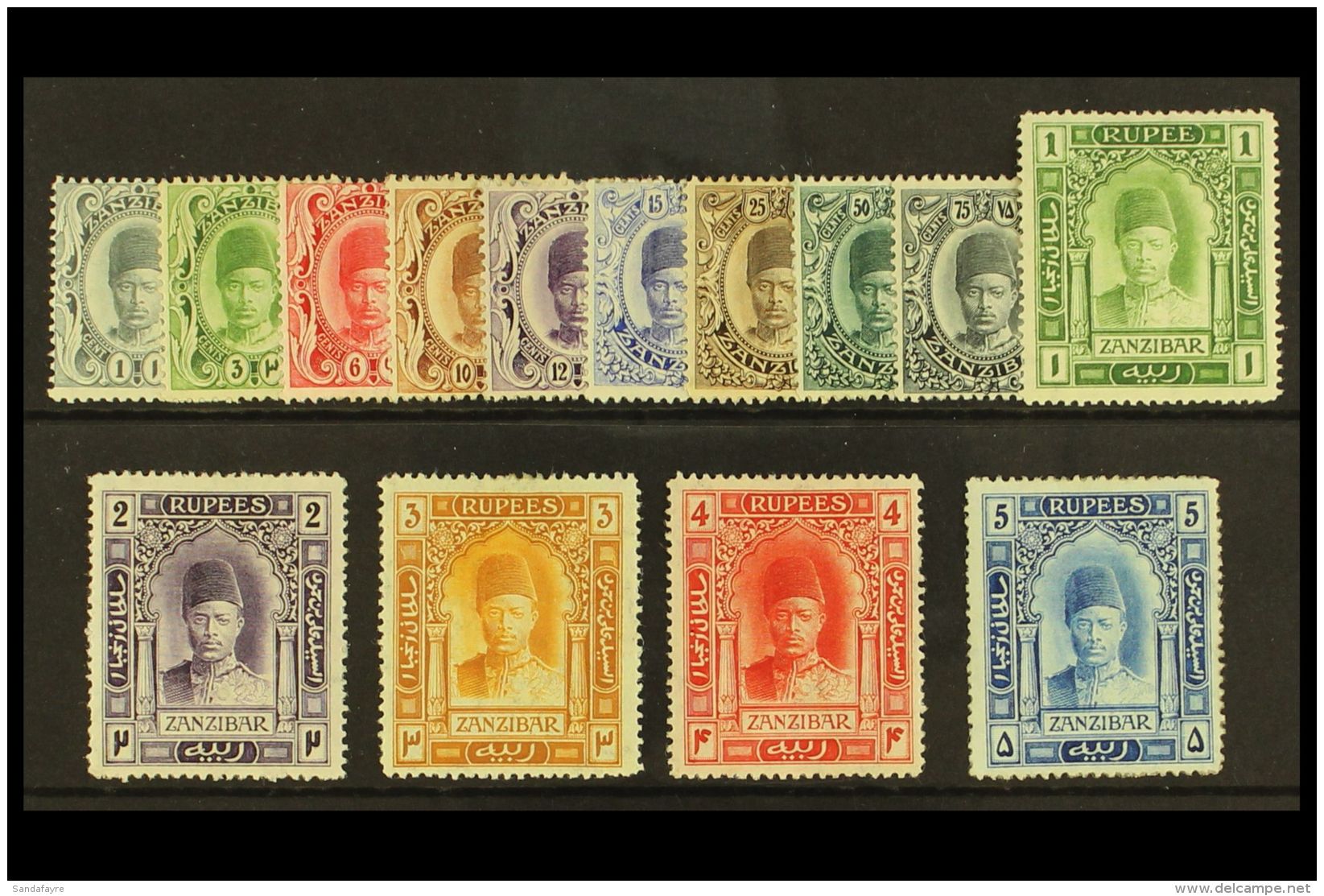 1908 - 9 Sultan Ali Set To 5r Steel Blue, Complete, SG 225/238, Very Fine Mint. (14 Stamps) For More Images,... - Zanzibar (...-1963)