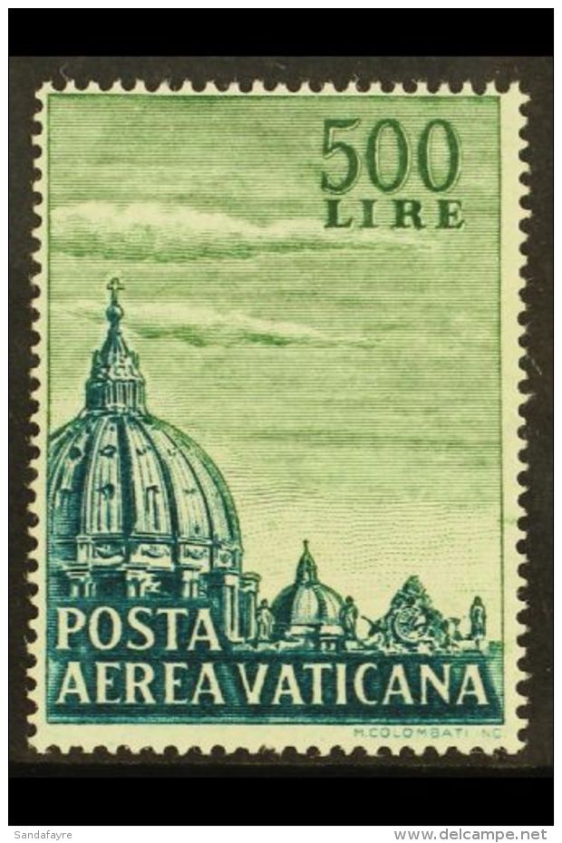 1958 MODERN RARITY 500L Green And Deep Turquoise- Green Air Mail, Perf 14, Sassone 33/l, Very Fine Never Hinged... - Altri & Non Classificati
