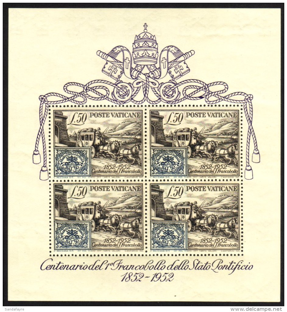 1952 Papal States' Stamp Centenary Mini-sheet, SG MS176a, Sassone Bl 1, Very Fine Mint (it Is Never Hinged But... - Andere & Zonder Classificatie