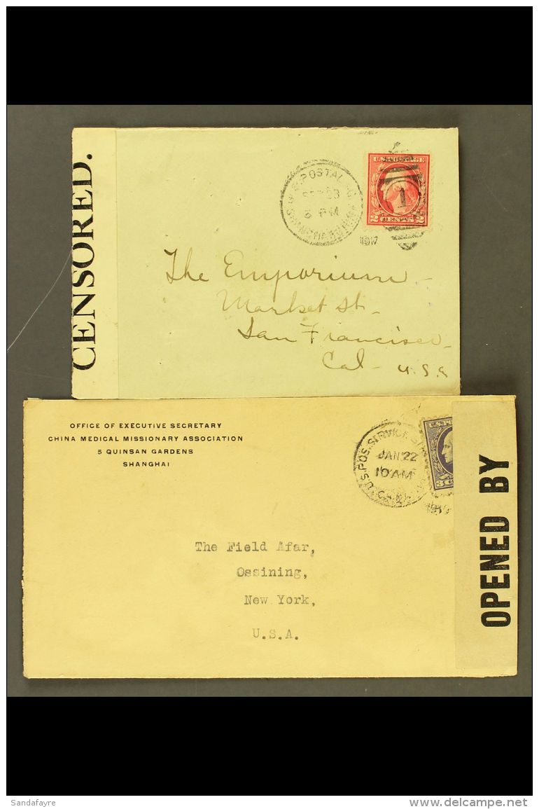 PO's IN CHINA 1917-1919 Two Censored Covers To United States, Inc 1917 Cover With US 2c Stamp Tied By "U.S. Postal... - Andere & Zonder Classificatie