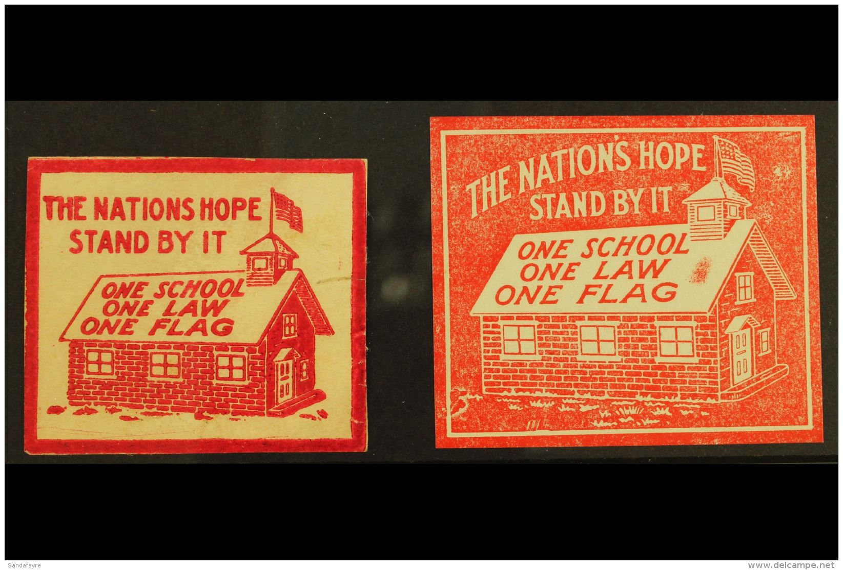 KU KLUX KLAN LABELS Circa 1920's Two Different Imperf Labels Inscribed 'The Nations Hope Stand By It / One School... - Andere & Zonder Classificatie