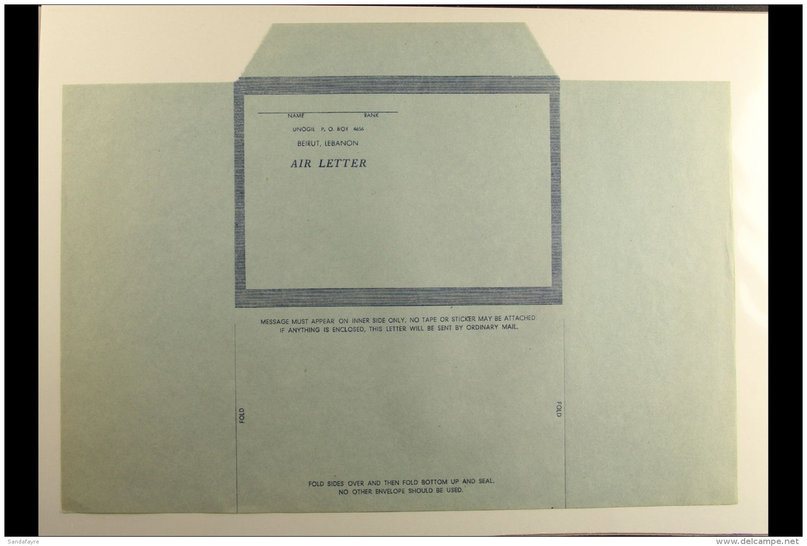 1958 UNOGIL AIR LETTER. Printed 'UNOGIL, Beirut, Lebanon' Air Letter Sheet, Very Fine Unused Still Unfolded. A... - Altri & Non Classificati