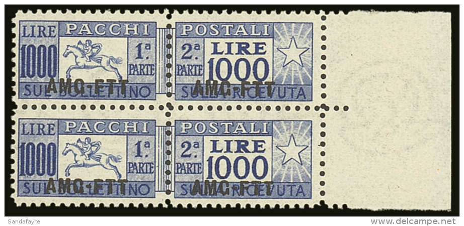 ZONE A PARCEL POST 1954 1000L Ultramarine, Line Perf 13&frac14; (Sass 26/1) - A Never Hinged Mint Marginal... - Andere & Zonder Classificatie