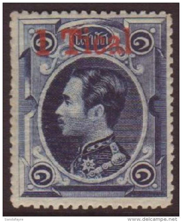 1885-87 1t On 1 Solot Indigo With Type 5 Surcharge, SG 7, Very Fine Mint With Slightly Trimmed Perfs At Left.  For... - Tailandia
