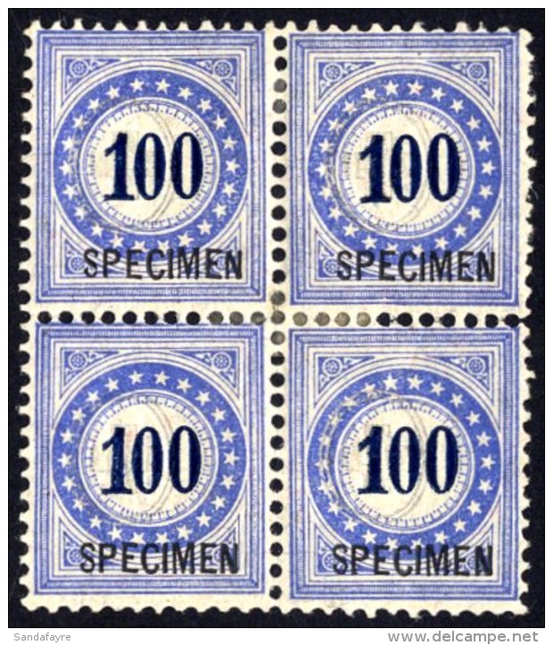 POSTAGE DUES 1882 100c Blue Granite Paper BLOCK OF 4 STAMPS WITH "SPECIMEN" OVERPRINTS, Comprising Two Normal... - Andere & Zonder Classificatie