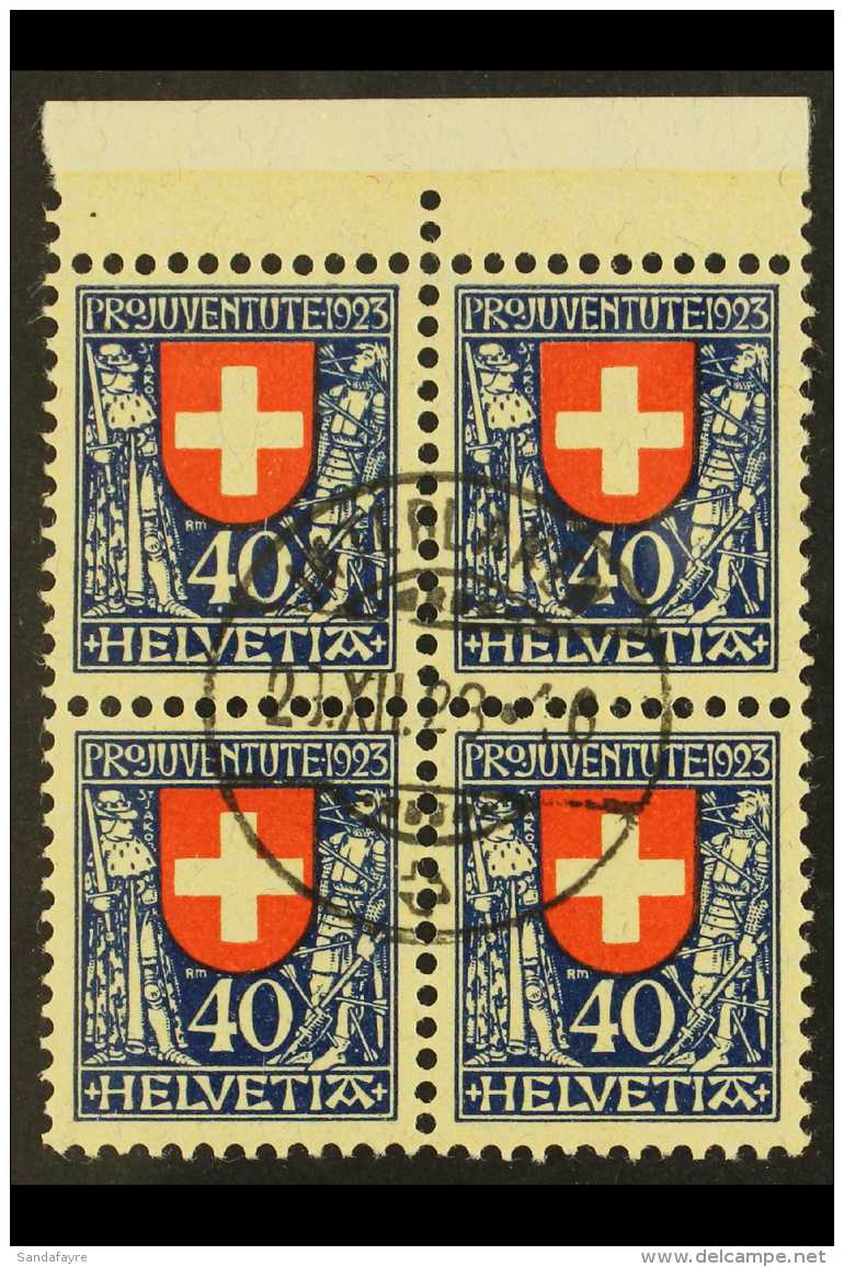 1923 40c (+10c) Pro Juventute (Mi 188, Zum 28), Upper Marginal BLOCK OF FOUR Very Fine Used With Central Cds. For... - Andere & Zonder Classificatie