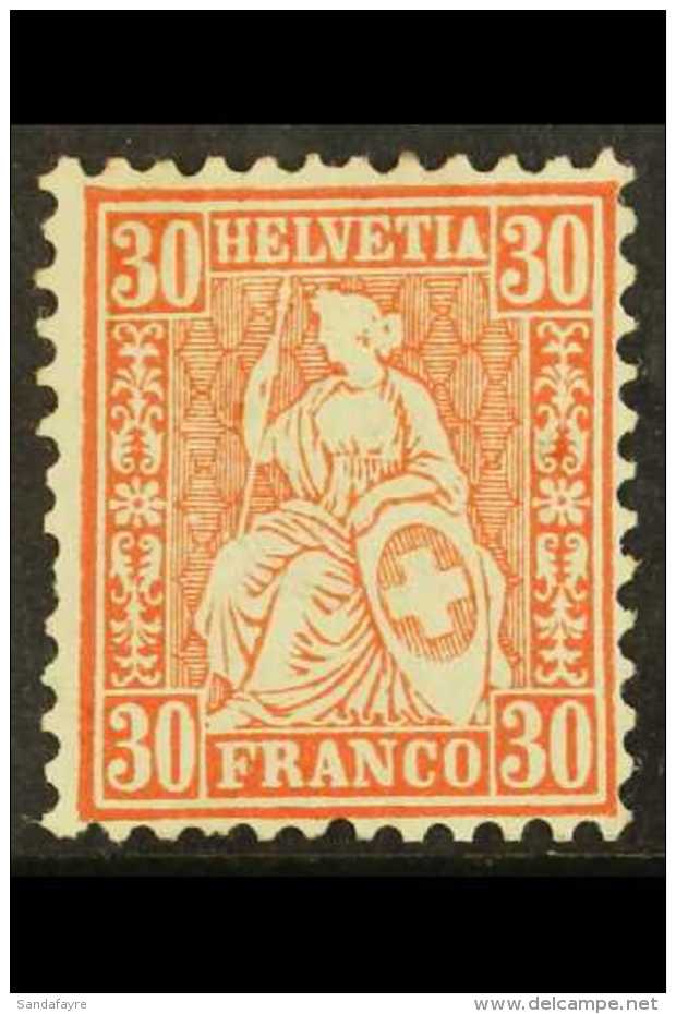 1862 30c Vermilion, SG 57 (Zumstein 33b, Michel 25a), Lightly Hinged Mint, Fresh Colour &amp; Appearance, Short... - Andere & Zonder Classificatie