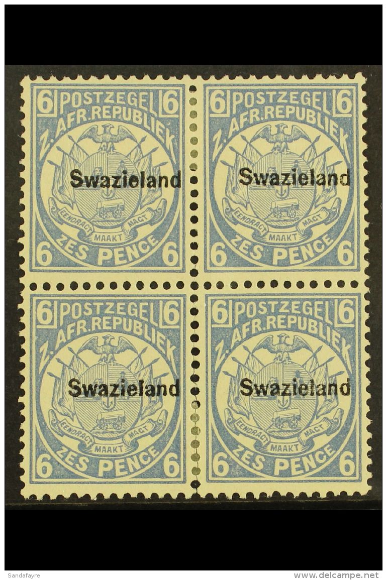 1889-90 6d Blue, Perf 12&frac12; Overprinted, SG 6, A Fresh Unused Block Of Four, A Few Separated Perfs. For More... - Swaziland (...-1967)