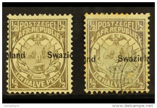 1889-90 &frac12;d Grey, Perf 12&frac12; Overprinted SG 4, Straddled Misplaced Overprints Mint And Used (some Age... - Swaziland (...-1967)