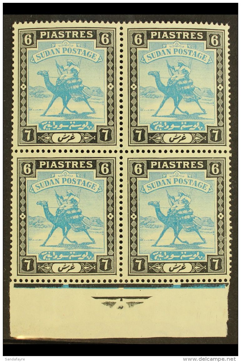 1921-23 6pi Greenish Blue &amp; Black (Chalk Paper), SG 45b, Never Hinged Mint Marginal Block Of 4. For More... - Soedan (...-1951)