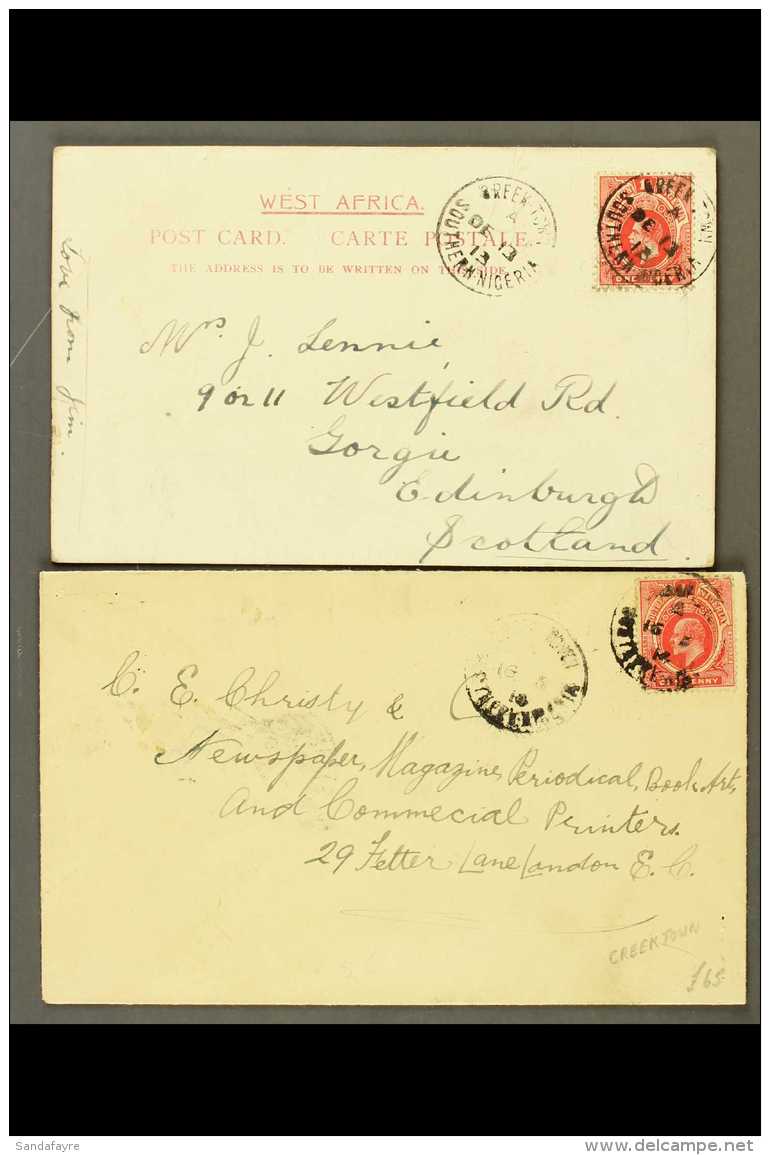 1913 &amp; 1914 Ppc And Cover To UK Franked Ed VII And Geo V Southern Nigeria 1d Tied By Creektown Southern... - Nigeria (...-1960)