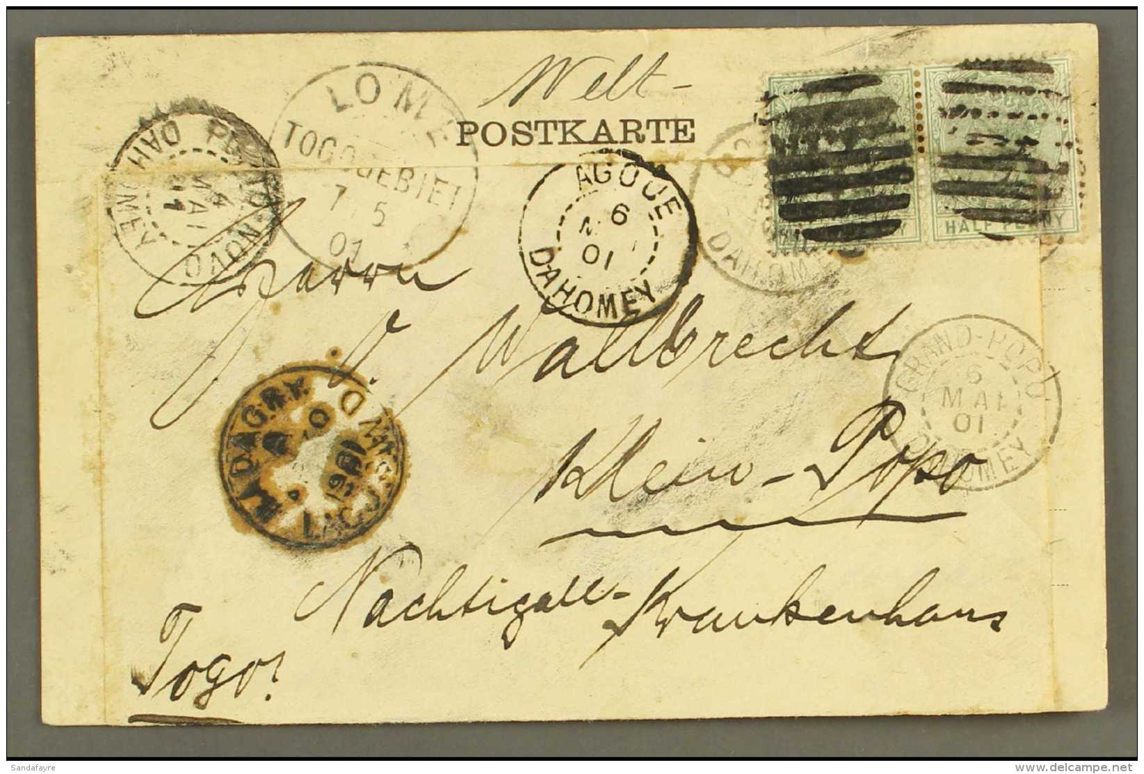 1901 Redirected Postcard From Hamburg To Klein Popo, Togo Posted On At Badagry  Lagos And Franked With Pair... - Nigeria (...-1960)