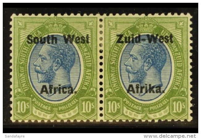 1923 Setting II, 10s Blue &amp; Olive-green, Bilingual Overprint Pair, SG 14, Fine Mint. For More Images, Please... - Zuidwest-Afrika (1923-1990)
