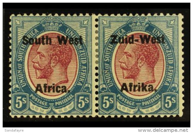 1923 Setting II, 5s Purple &amp; Blue Bilingual Overprint Pair, SG 13, Fine Mint. For More Images, Please Visit... - Zuidwest-Afrika (1923-1990)