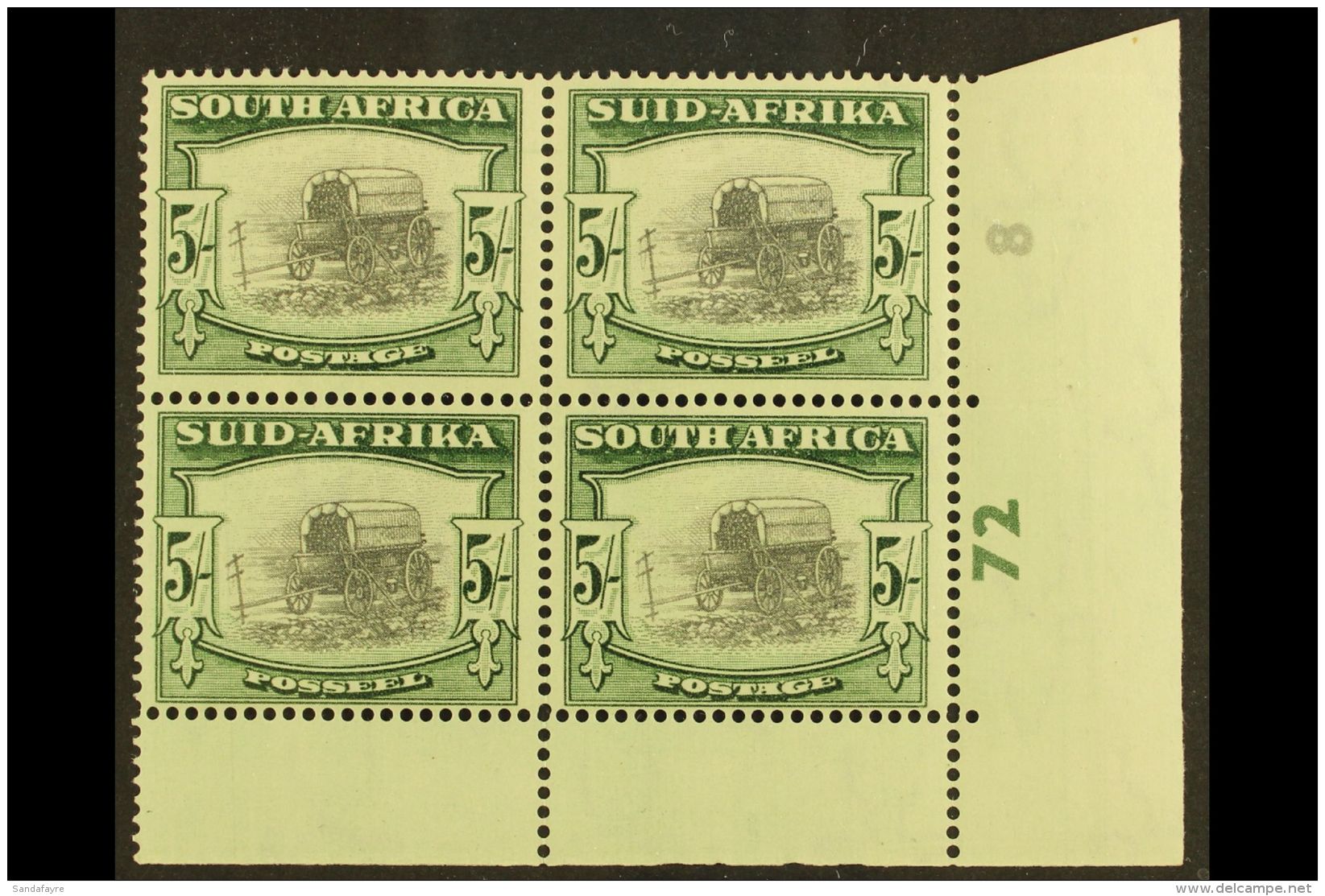 1947-54 5s Black &amp; Pale Blue-green, SG 122, Fine Never Hinged Mint Lower Right Corner CYLINDER 'No. 72 8'... - Zonder Classificatie