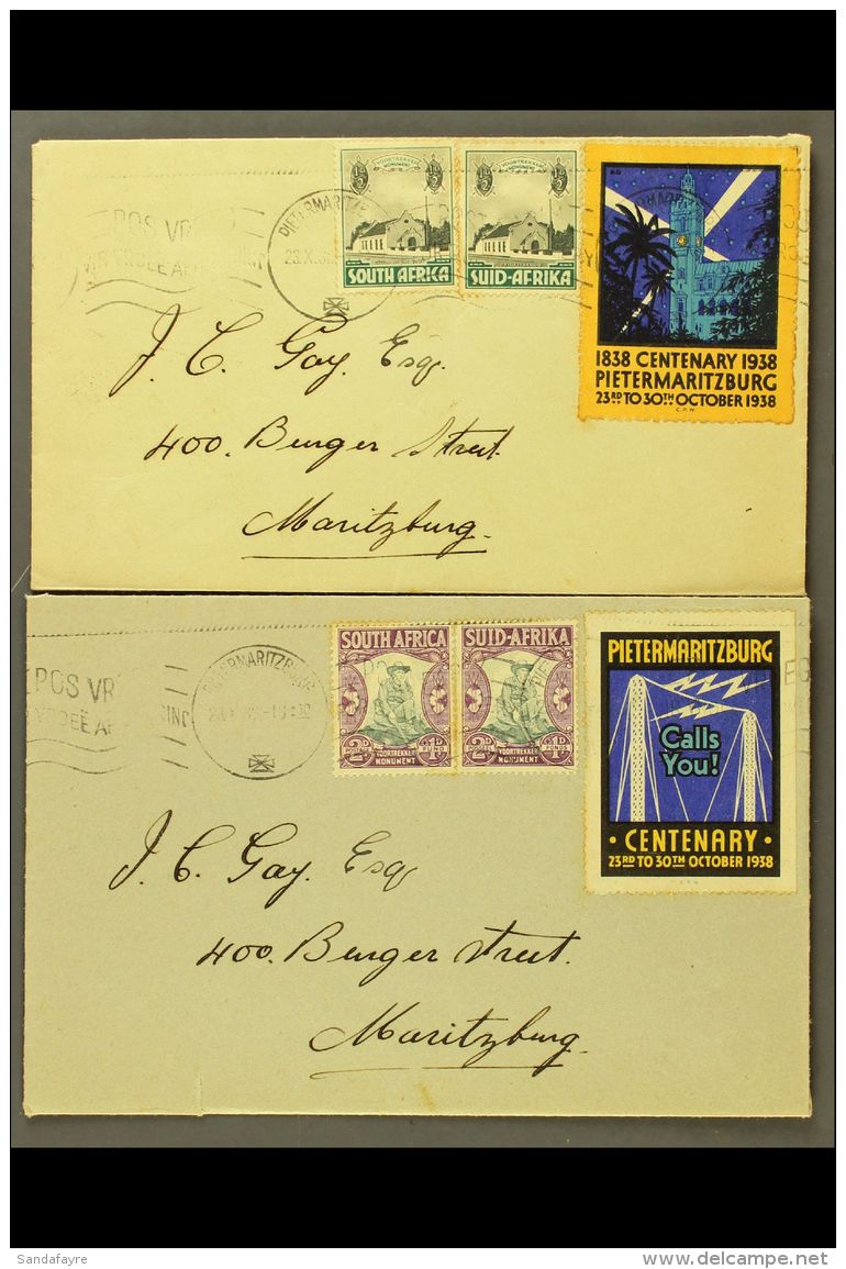 1938 PIETERMARITZBURG CENTENARY, Two Covers Bearing Different, Colourful, Large Labels Produced To Promote The... - Zonder Classificatie