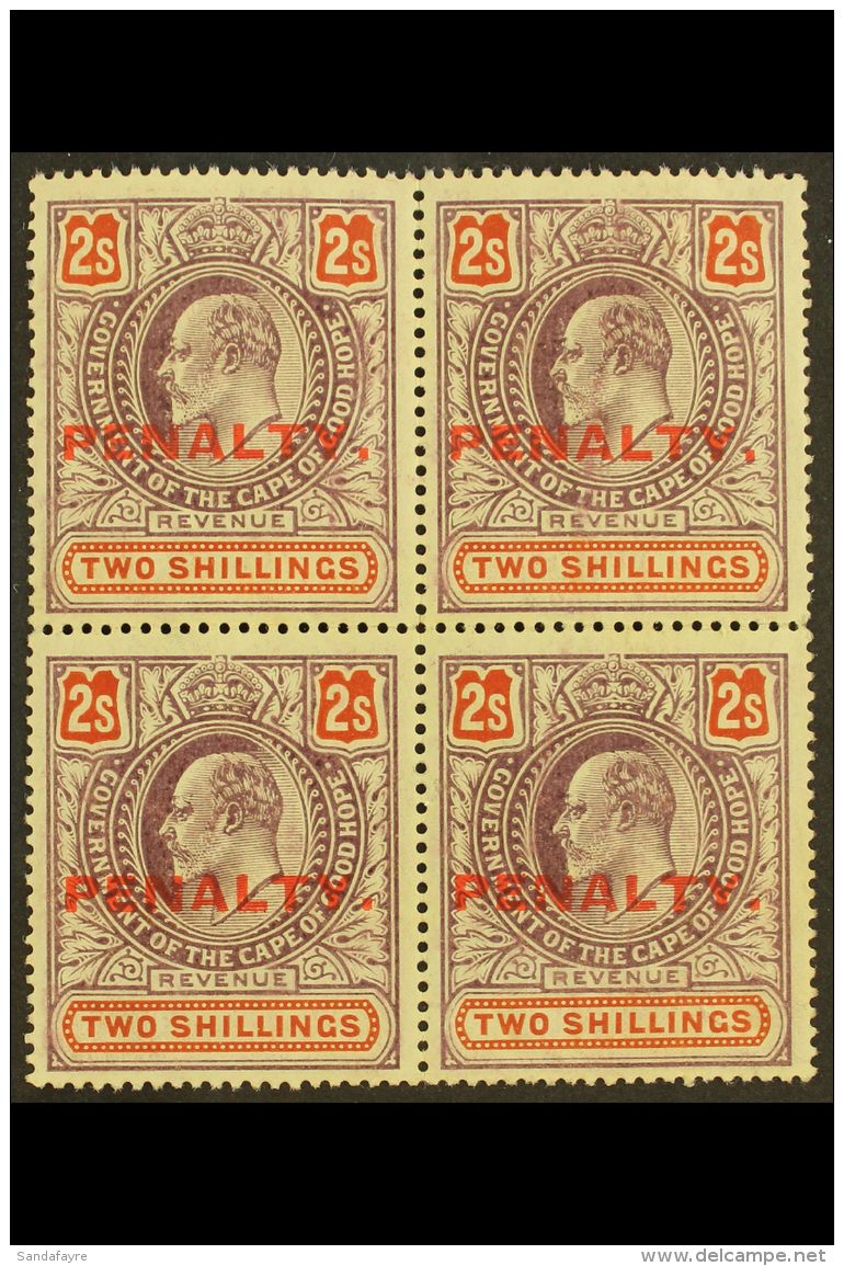 CAPE OF GOOD HOPE REVENUE - 1911 2s Purple &amp; Orange, Ovptd "PENALTY" In A BLOCK OF FOUR, Barefoot 4, Never... - Unclassified