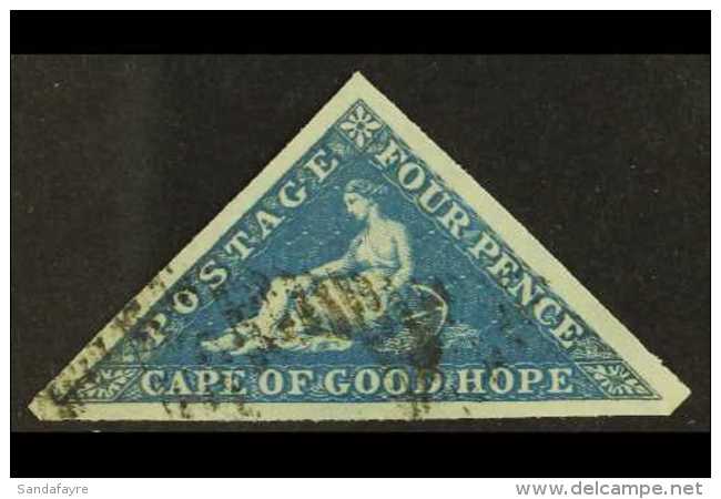CAPE OF GOOD HOPE 1853 4d Deep Blue, On Deeply Blued Paper, SG 2, Fine Used, Three Large &amp; Even Margins. For... - Zonder Classificatie