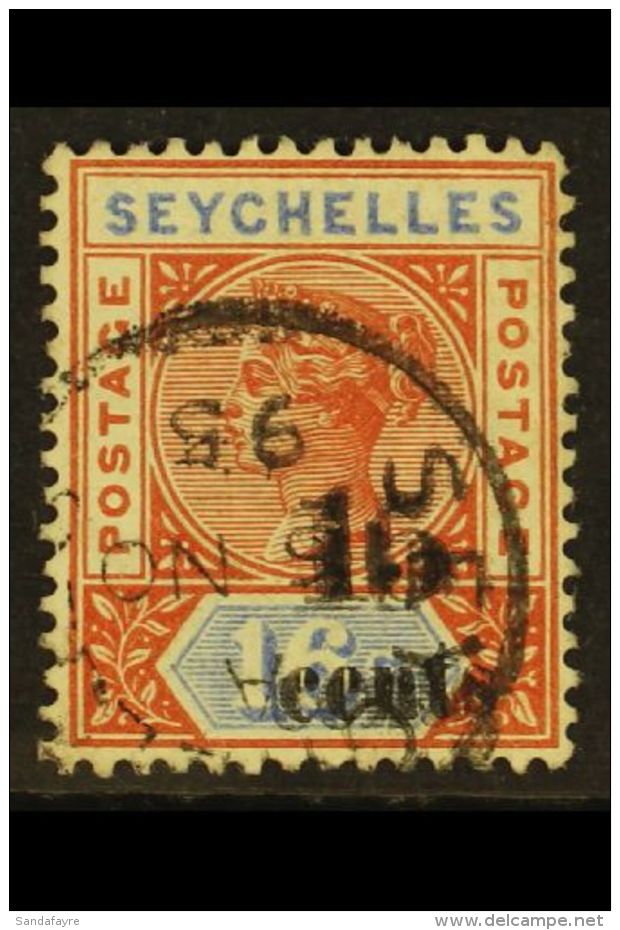 1893 15c On 16c (Die II), Surcharge Double, SG 19b, Fine Cds Used.  For More Images, Please Visit... - Seychellen (...-1976)