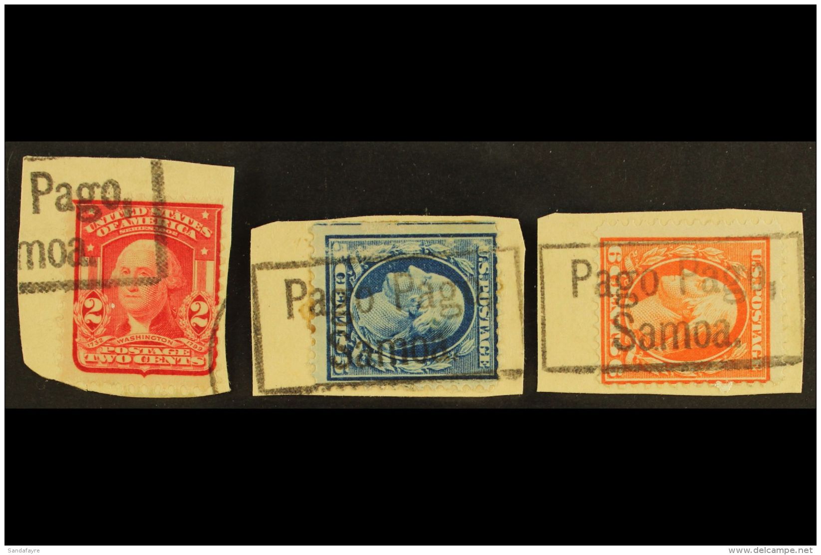 USA USED IN Group Of Three Stamps, Incl. 1903 Type 2c Carmine Washington, 1908-9 Type 5c Blue &amp; 6c Red-orange... - Samoa