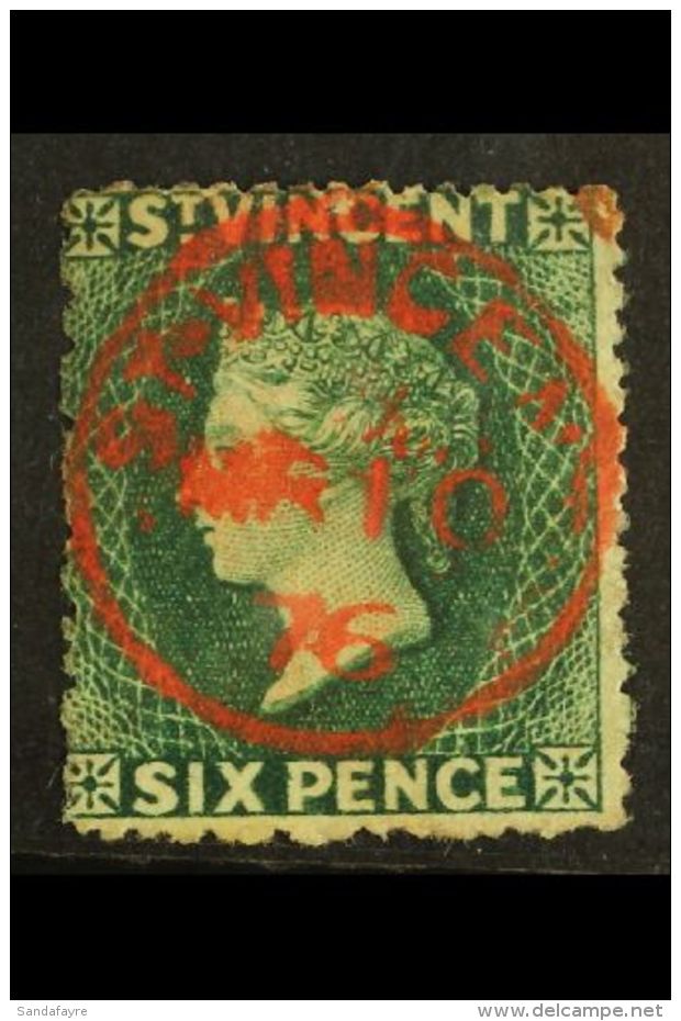 1871 6d Deep Green, Wmk Small Star, Perf 14 To 16,  Variety "wmk Sideways", SG 16a, Very Fine Used With Complete... - St.Vincent (...-1979)