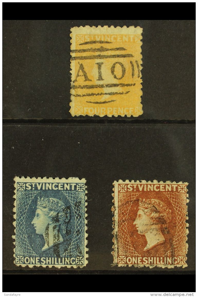 1869 4d Yellow, 1s Indigo &amp; 1s Brown New Colours Set, SG 12/14, Fine Used (3). For More Images, Please Visit... - St.Vincent (...-1979)