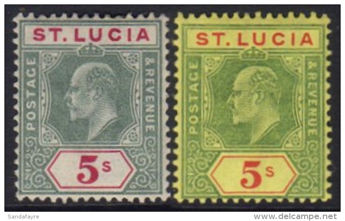 1905-07 5s Green And Carmine &amp; 5s Green And Red/yellow, SG 76/77, Very Fine Mint. (2 Stamps) For More Images,... - St.Lucia (...-1978)