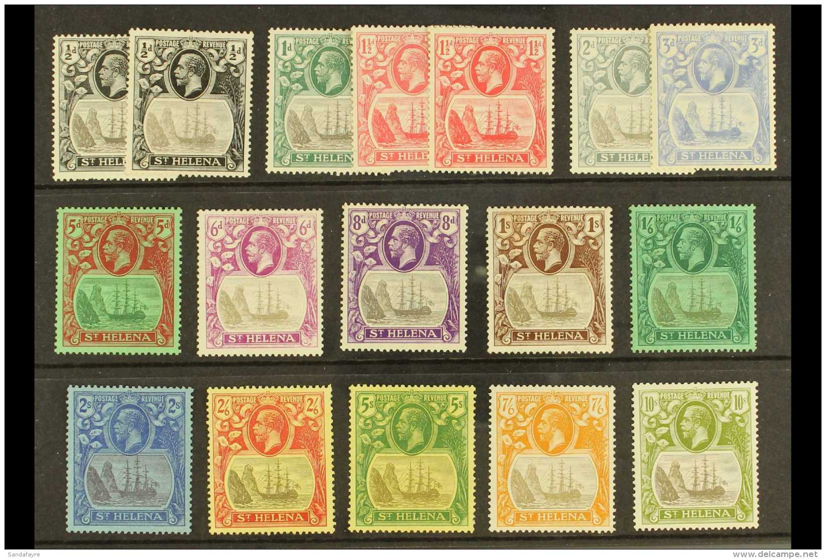 1922-37 "Badge Of St Helena" Watermark Script CA Set Complete To 10s, SG 97/112, Fine Mint, The 7s6d With A Tiny... - Sint-Helena