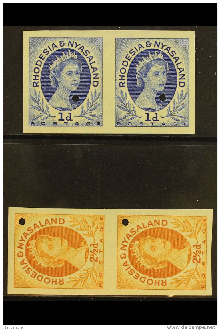 1954-6 1d &amp; 2&frac12;d IMPERF PAIRS Ex Proof Sheets With Small Security Punch Holes, As SG 2, 3a, Never Hinged... - Rhodesië & Nyasaland (1954-1963)
