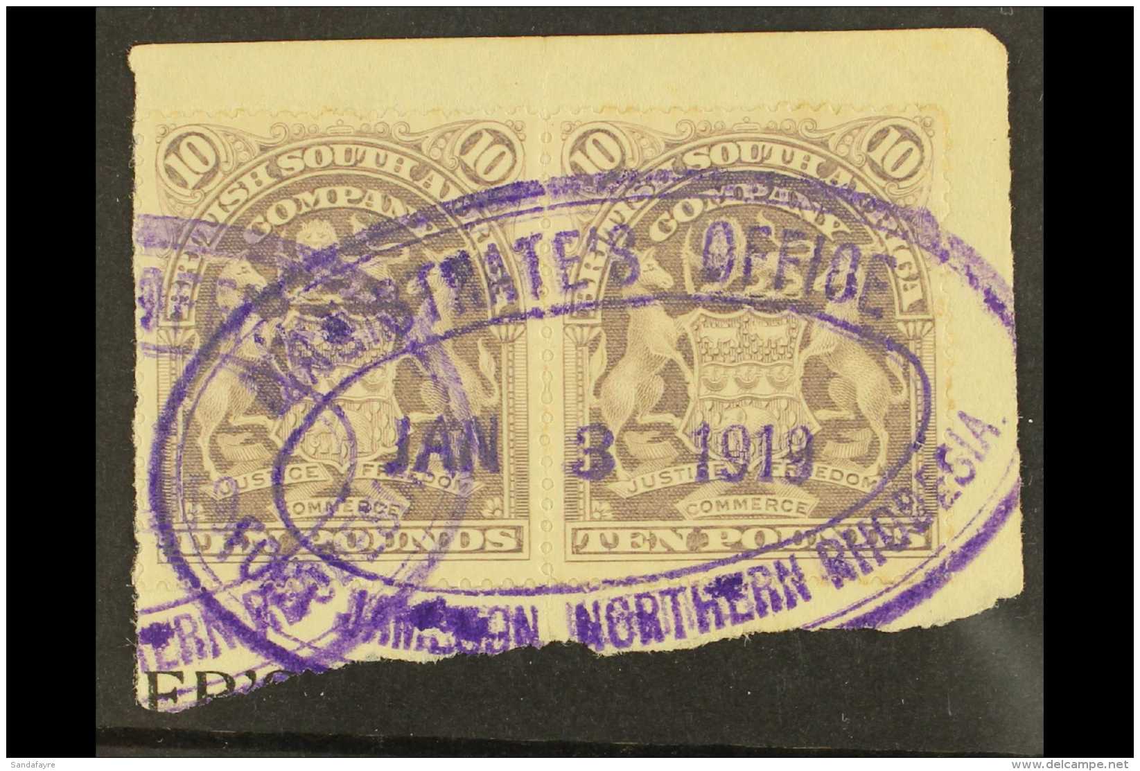 REVENUE STAMPS 1898-1908 &pound;10 Lilac, Barefoot 17, Horiz Pair Fine Used With Violet Oval Cancel. For More... - Other & Unclassified