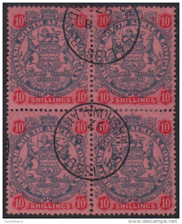 1896-97 10s Slate &amp; Vermilion On Rose Die II, SG 50, Very Fine Cds Used BLOCK Of 4, Minor Perf Splitting,... - Otros & Sin Clasificación