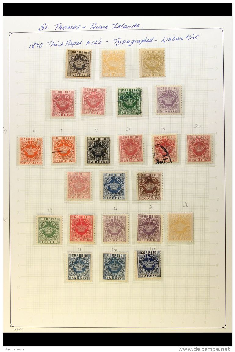 ST THOMAS &amp; PRINCE ISLANDS 1870-1958 COLLECTION In Hingeless Mounts On Leaves, Mint Or Used, Inc 1870-85 Crown... - Andere & Zonder Classificatie