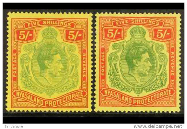 1938-44 5s Both Chalky And Ordinary Papers, SG 141/141a, Fine Mint. (2 Stamps) For More Images, Please Visit... - Nyassaland (1907-1953)