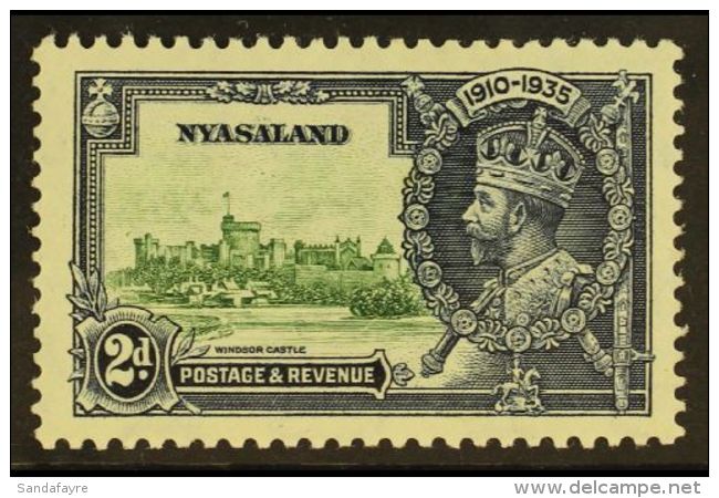 1935 2d Green And Indigo Silver Jubilee, Variety "Bird By Turret", SG 124m, Very Fine NHM. For More Images, Please... - Nyassaland (1907-1953)