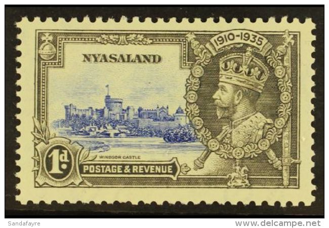 1935 1d Ultramarine And Grey Silver Jubilee, Variety "Bird By Turret", SG 123m, Very Fine NHM. For More Images,... - Nyassaland (1907-1953)