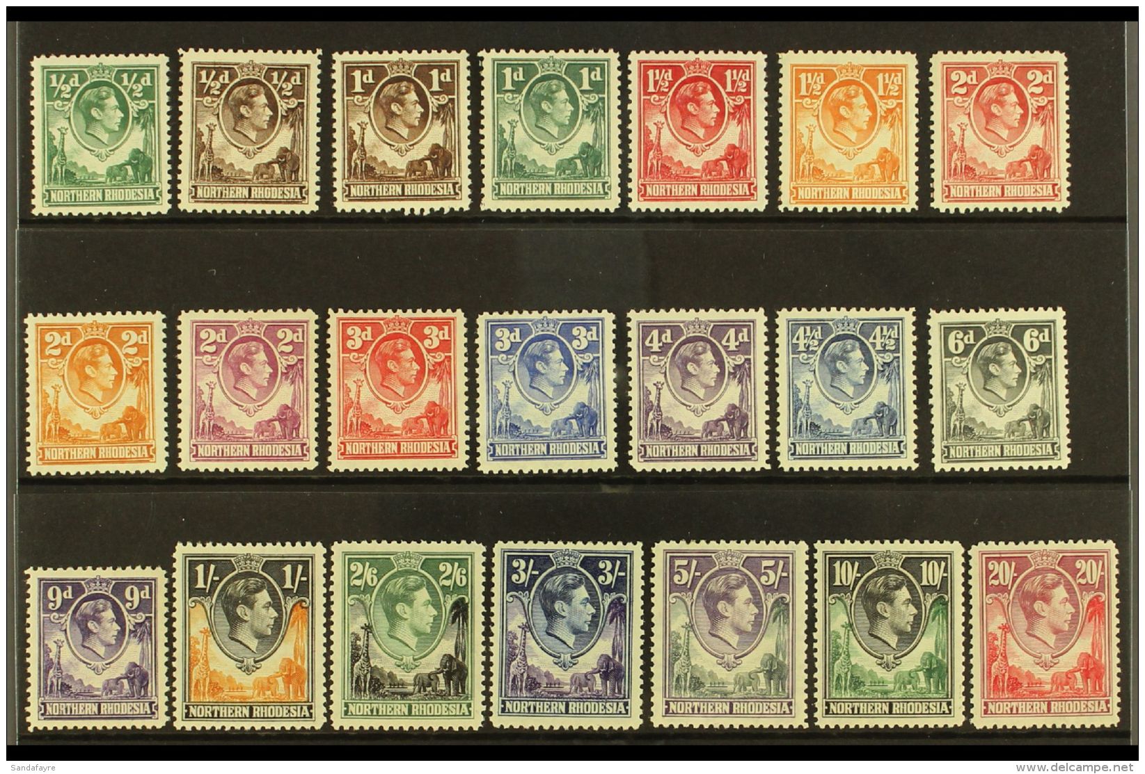 1938-52 KGVI Definitive Set, SG 25/45, Fine Mint (21 Stamps) For More Images, Please Visit... - Northern Rhodesia (...-1963)